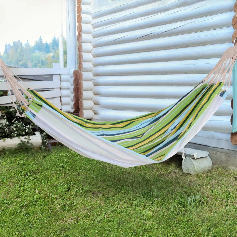 Outsunny Double Hammock, 78"x59" Patio Outdoor Hammock, Bed Sun Bed Lounge Garden Camping Hiking Furniture, Green