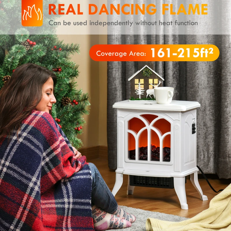 HOMCOM Electric Fireplace Heater, Freestanding Fireplace Stove with Realistic Logs and Flame Effect, 750W/1500W, White