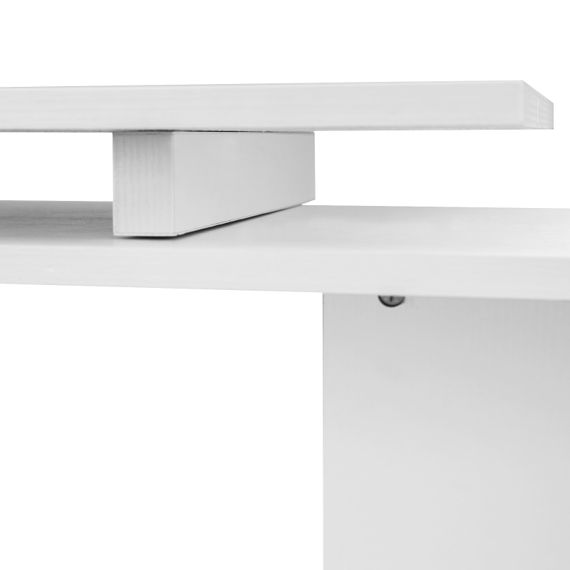 HOMCOM 55" Corner Computer Desk, 360° Rotating L-Shaped Desk, Home Office Workstation with 3-Tier Shelves, Bookshelf, White