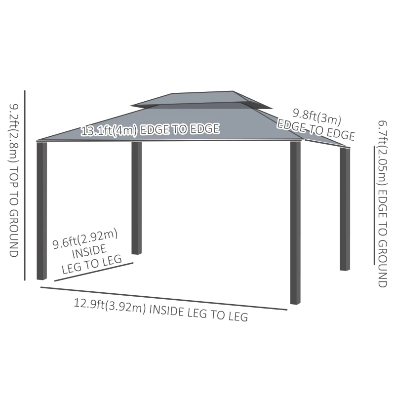 Outsunny 10'x13' Soft-top Patio Gazebo Double-Tiered covered Steel Gazebo with Curtain, Grey