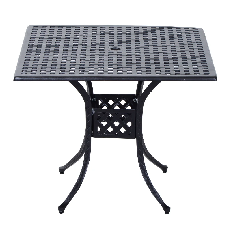 Outsunny 36" Patio Dining Table, Outdoor Bistro Table with 2" Umbrella Hole, Cast Aluminum Frame, For Garden, Balcony, Black