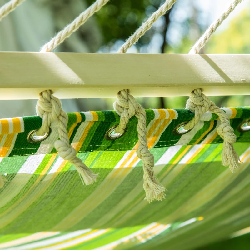 Outsunny 75" Patio Outdoor Hammock, Striped Camping Hammock Lounge Bed Garden w/ Pillow, Green