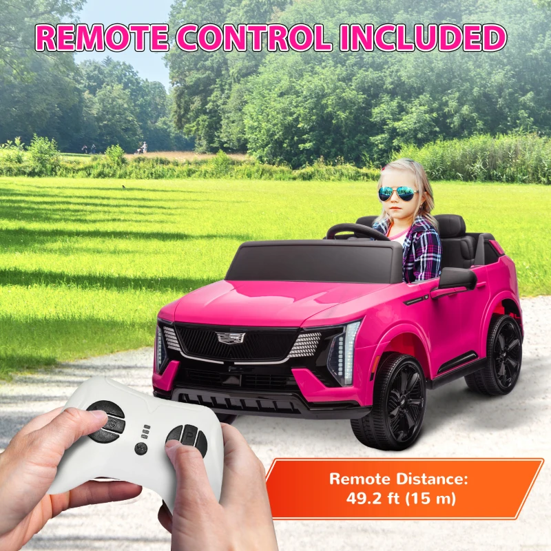 Qaba 2-Seater Ride on Truck, 12V Cadillac Escalade Licensed Kids Electric Car with Remote , Spring Suspension, Pink