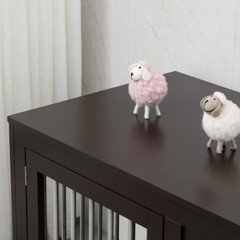 PawHut Dog Crate Furniture Wire Pet Cage Wooden Dog Kennel, End Table with Double Doors, and Locks, for Medium and Large Dog House Indoor Use, Coffee