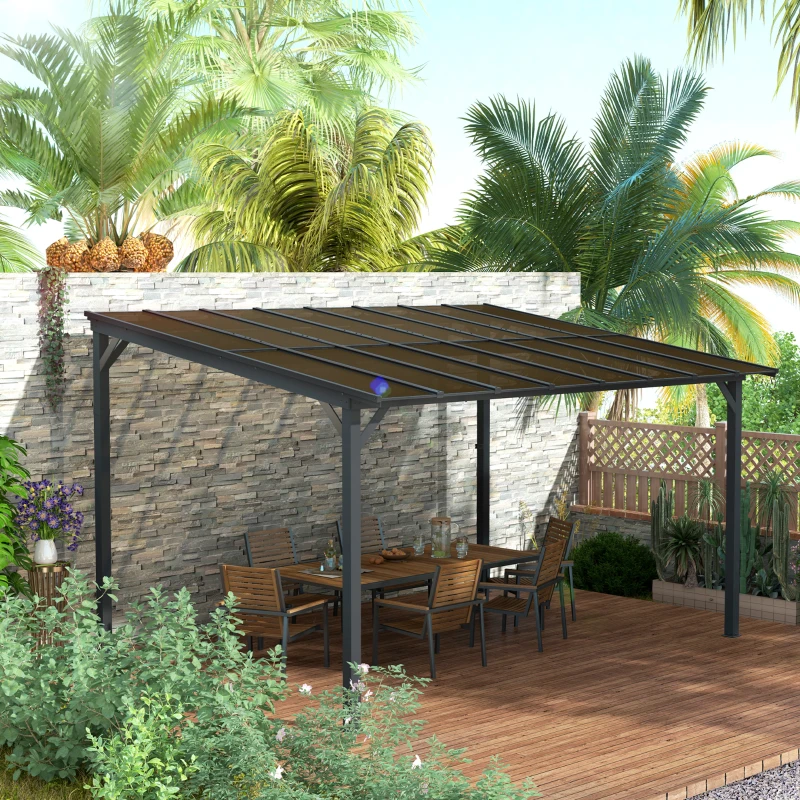 Outsunny 10' x 14' Hardtop Gazebo Wall-Mounted / Free Standing Outdoor Pergola with UPF 50+ & Waterproof Polycarbonate Roof