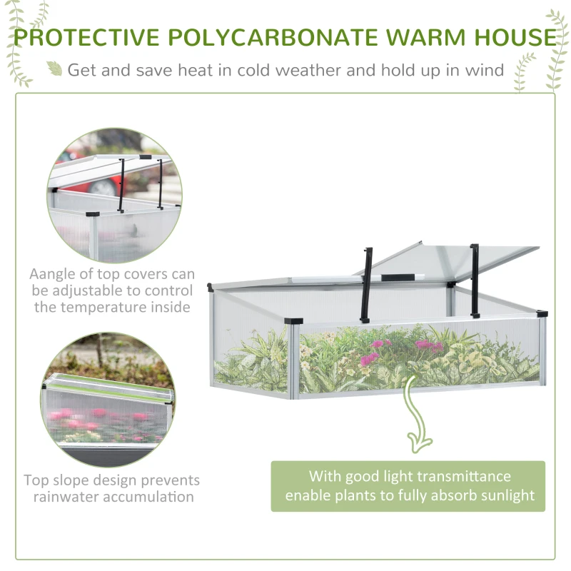 Outsunny Raised Garden Bed with Cold Frame Greenhouse and Storage Shelf, Aluminum & PVC Elevated Planter Box for Herbs and Vegetables, Use for Patio, Backyard, Balcony
