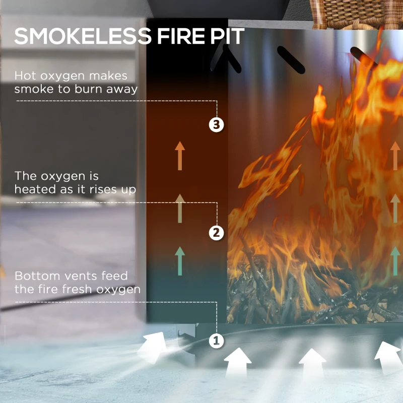 Outsunny Smokeless Fire Pit, Portable Camping Bonfire Stove with Poker for Backyard Patio Picnic, Stainless Steel, Silver