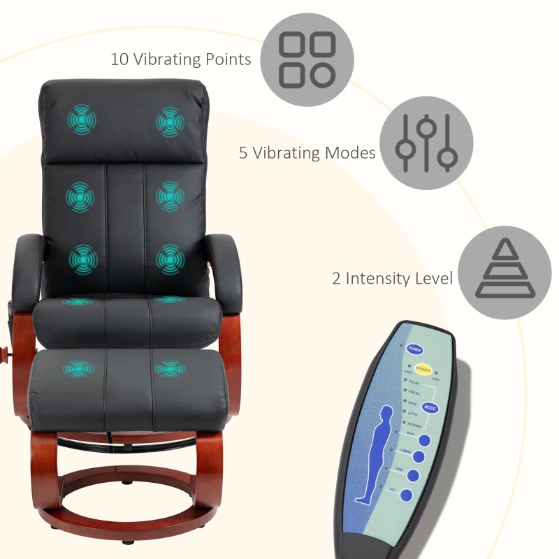 HOMCOM Vibration Recliner Chair with Ottoman and Remote, 10 Vibration Point, Black
