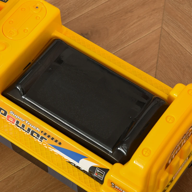 Qaba No Power Ride On Excavator Construction Digger Multi-Functional Truck Toy with 2 in 1 Design Detachable Digging Bucket and Grab Bucket, Music, Light, Yellow