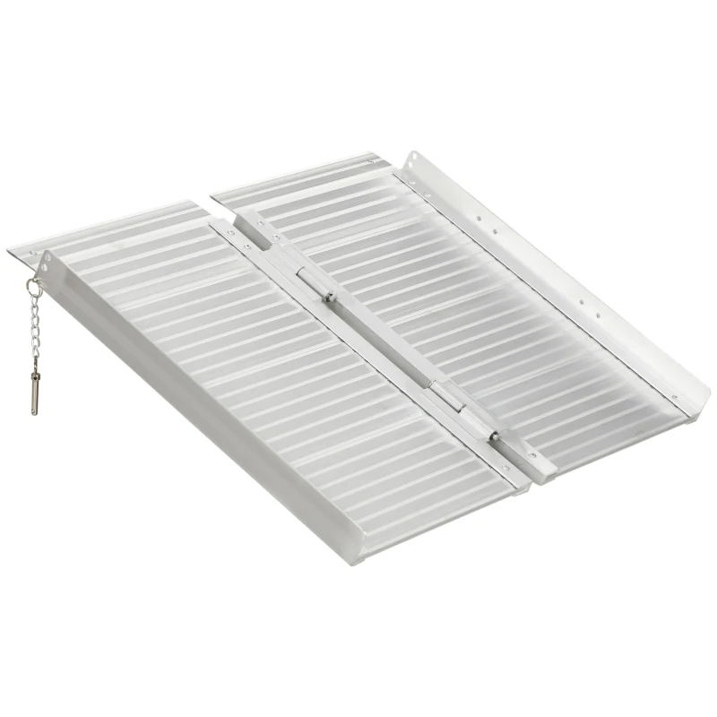 HOMCOM Textured Aluminum Folding Wheelchair Ramp, Portable Threshold Ramp 2', for Scooter Steps Home Stairs Doorways