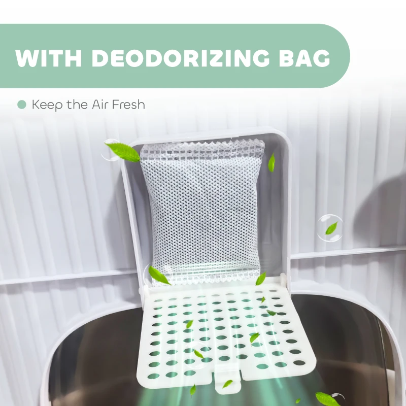 PawHut Covered Cat Litter Box with Lid, Drawer, Scoop, Top Entry, Deodorizing Bags, Odor Control, Easy to Clean, Gray