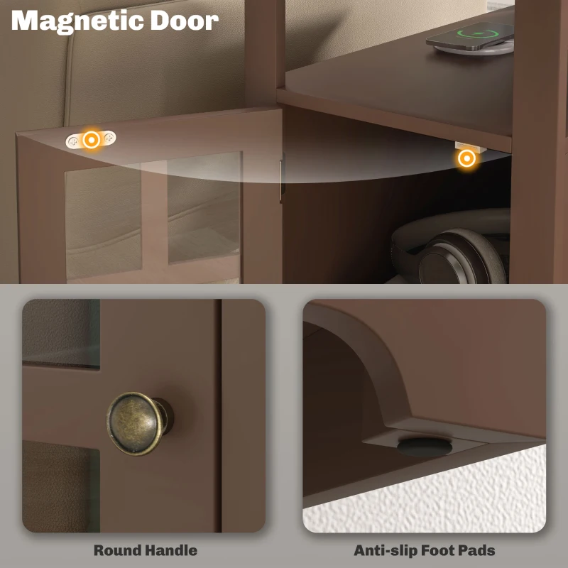 HOMCOM Narrow Side Table End Table with Charging Station, USB Ports, Modern End Table with Storage for Living Room, Brown