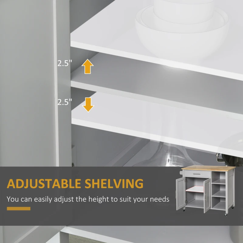 HOMCOM Wooden Rolling Kitchen Island on Wheels,  Kitchen Cart with Drawer for Dining Room, Grey