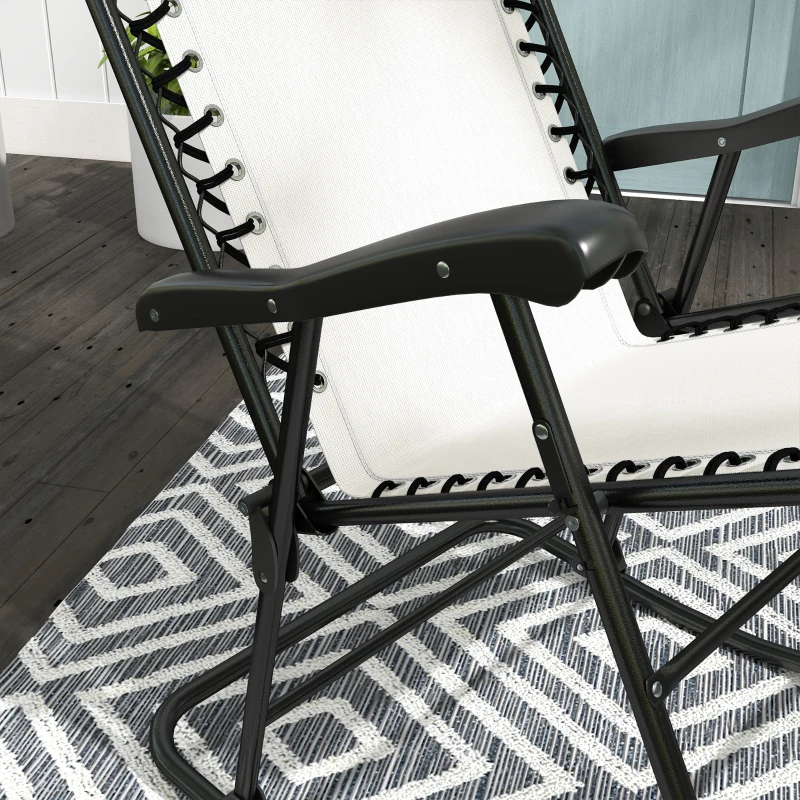 Outsunny Outdoor Rocking Chair Set of 2, Patio Folding Lawn Rocker Set with Headrests for Yard, Patio, Deck, Backyard, Cream