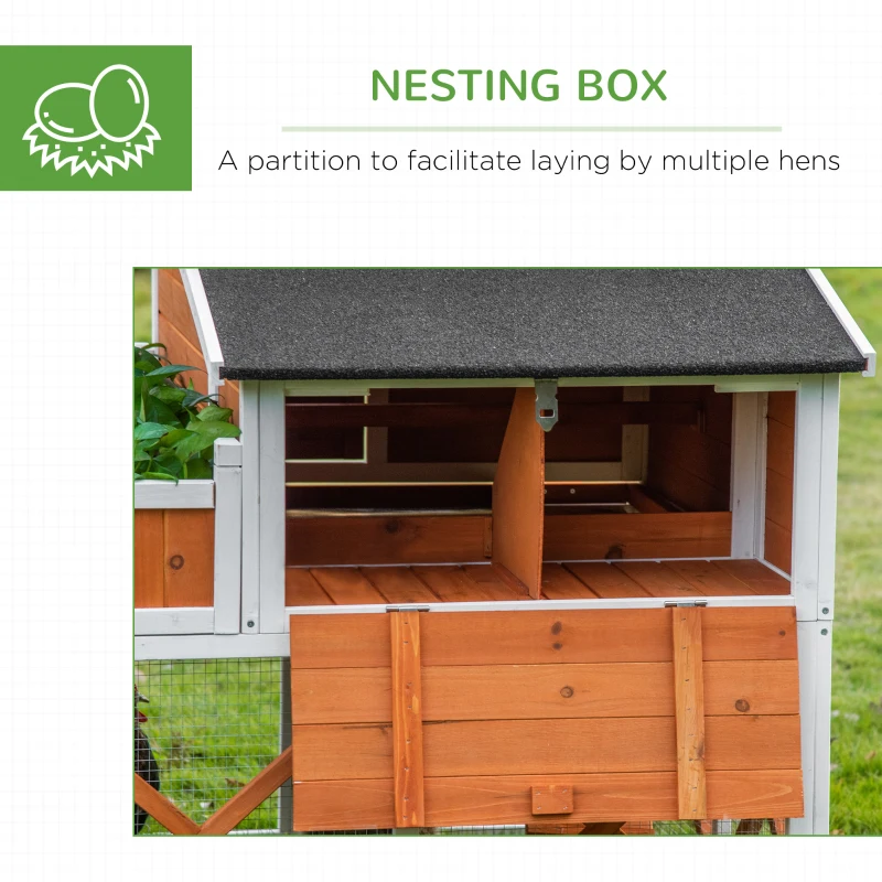 PawHut 44" Chicken Coop, Wooden Hen Run House, Rabbit Hutch with Nesting Box, Removable Tray, Asphalt Roof, Planting Lattice, Orange