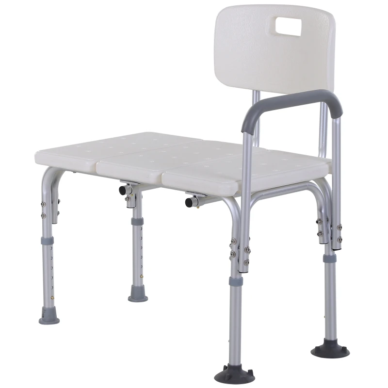 HOMCOM 6-Level Adjustable Bath and Shower Transfer Bench Aluminum Chair with Non-Slip Feet, Armrest & Backrest White