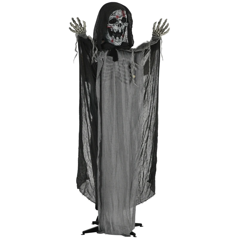 Outsunny 74" Life Size Outdoor Halloween Decorations Skeleton Witch, Animated Prop Animatronic Decor with Sound and Motion Activated, Light Up Eyes and Chest, Howling and Chain Sound