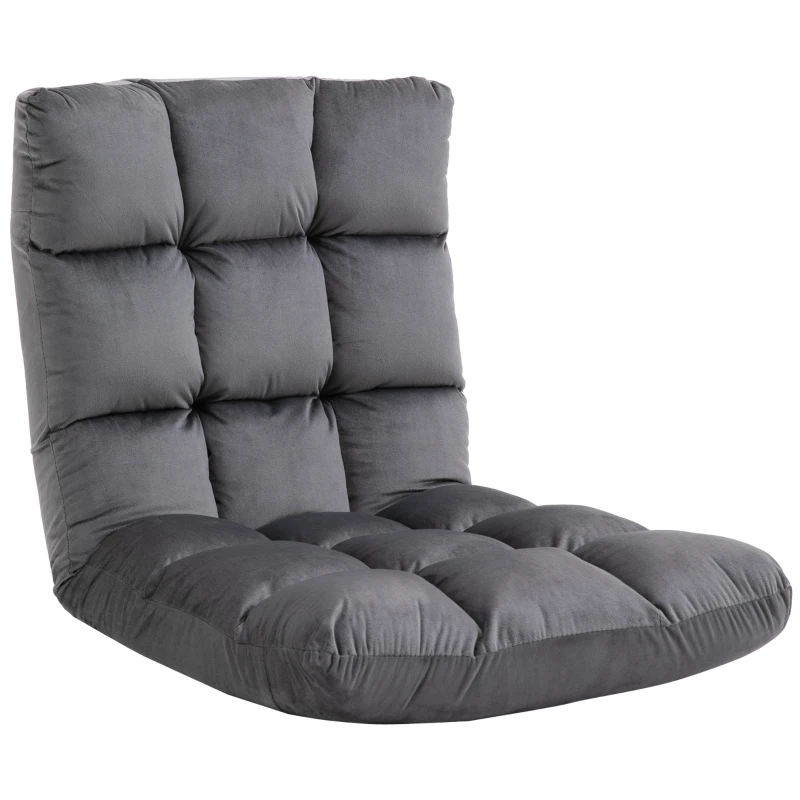 HOMCOM 13-Position Floor Folding Gaming Lazy Floor Sofa Chair Lounge Adjustable Sleeper Bed Couch Recliner, Dark Grey