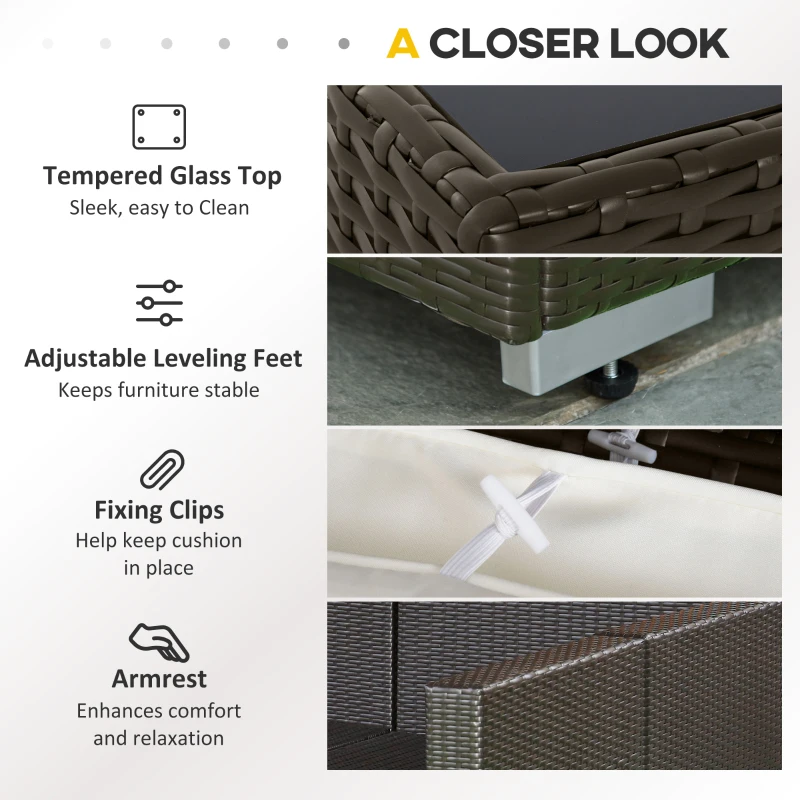 Outsunny 7 Pieces Patio Furniture Set, Rattan Outdoor Conversation Set, Garden Wicker Sofa Set, Ivory