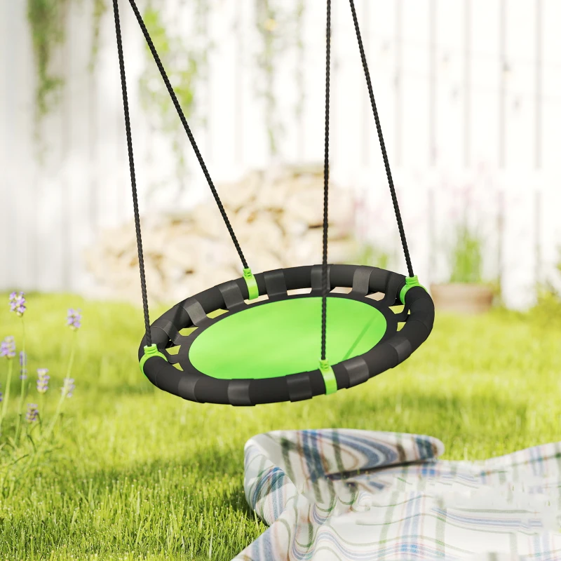Qaba 24 inch Saucer Tree Swing Set for Kids with Adjustable Hanging Ropes for Outdoor, Backyard, Green