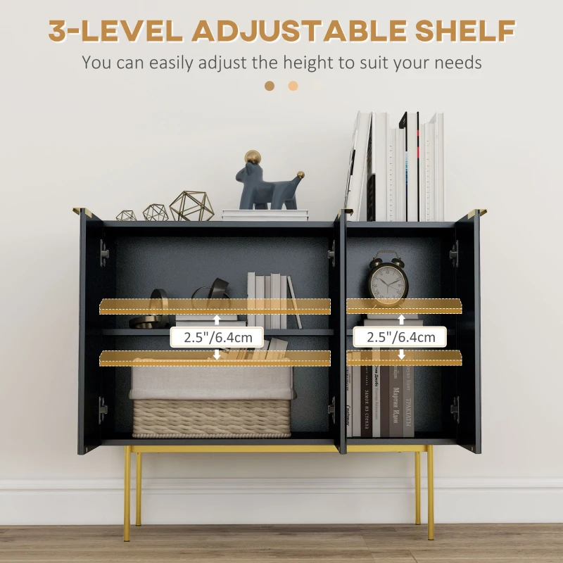 HOMCOM Modern Storage Cabinet Sideboard Buffet Cabinet with Gold Legs for Living Room Dining Room Hallway Black