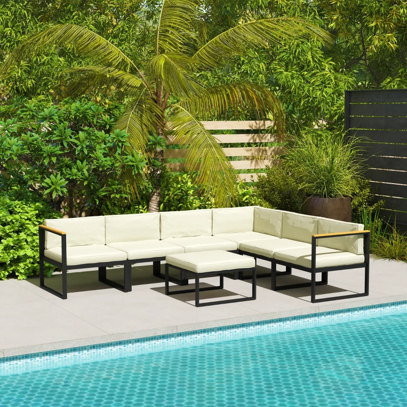 Outsunny Replacement Cushions for Rattan Furniture, 14 Piece Outdoor Seat Cushion Pad for Patio Set, 7 Seat and 7 Back, Cream