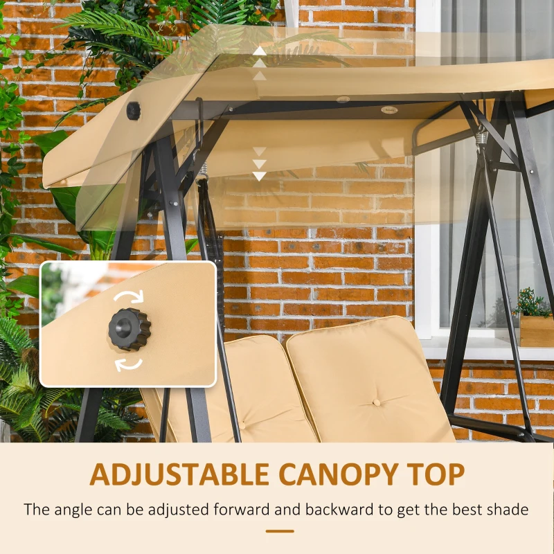 Outsunny 2-Seater Outdoor Porch Swing with Adjustable Canopy, Patio Swing Chair for Garden, Poolside, Backyard, Beige