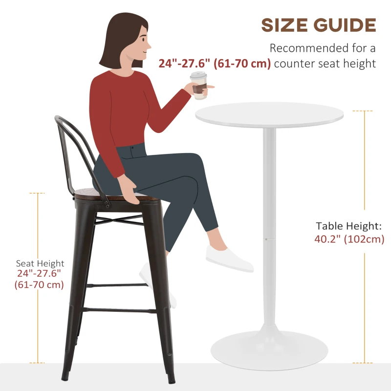 HOMCOM High Top Bar Table, Modern Round Dining Table with Painted Top and Steel Base, Bistro Table for 2 People, White