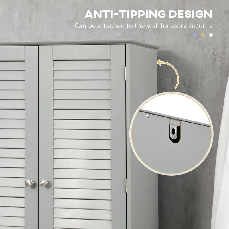 HOMCOM Tall Narrow Bathroom Storage Cabinet with Doors and Shelf Adjustability, Freestanding Linen Cabinet with 2 Cabinets and Countertop, Gray