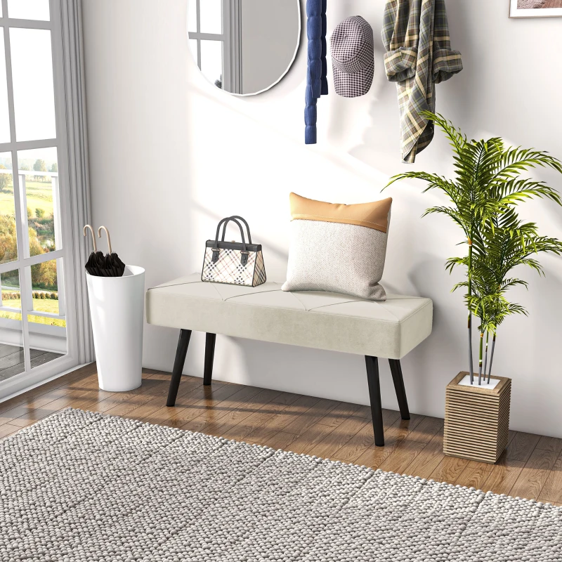 HOMCOM 39 Inches Upholstered Bedroom Bench, Modern End of Bed Bench with Steel Legs, Cream White
