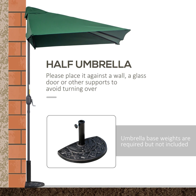 Outsunny 8ft Half Umbrella Outdoor Balcony Parasol Patio Garden Outdoor Window Sun Shade w/ 5 Ribs, Green