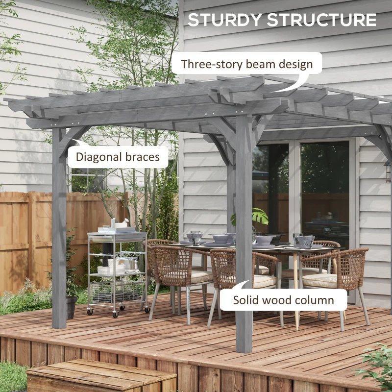 Outsunny 12' x 10' Wooden Pergola, Outdoor Grape Gazebo for Garden, Patio, Backyard, Deck, Gray