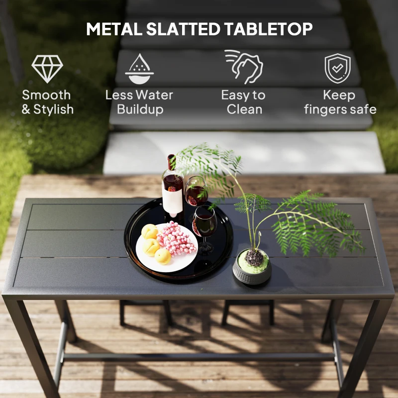 Outsunny Bar Height Outdoor Table, 48" Metal Patio Bar Table with Slatted Top for Hot Tub, Backyard, Poolside, Black