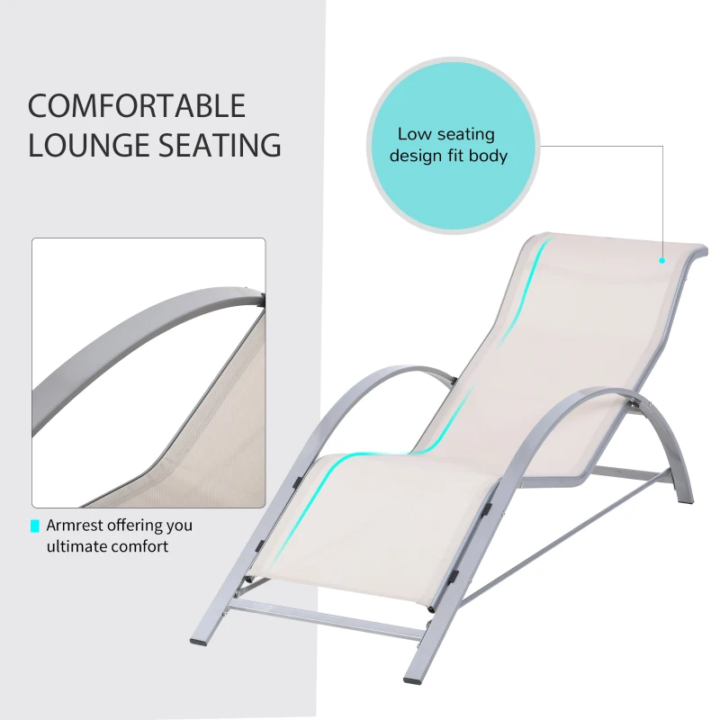 Outsunny 3 Pieces Patio Pool Lounge Chairs Set, Outdoor Chaise lounge with 2 S-Shaped Sunbathing Chairs and a Glass Top Table, for Yard Garden, Cream White