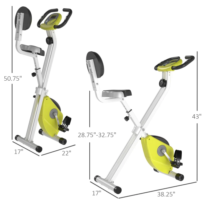 Soozier Foldable Upright Training Exercise Bike Indoor Stationary X Bike with 8 Levels of Magnetic Resistance for Aerobic Exercise, Yellow