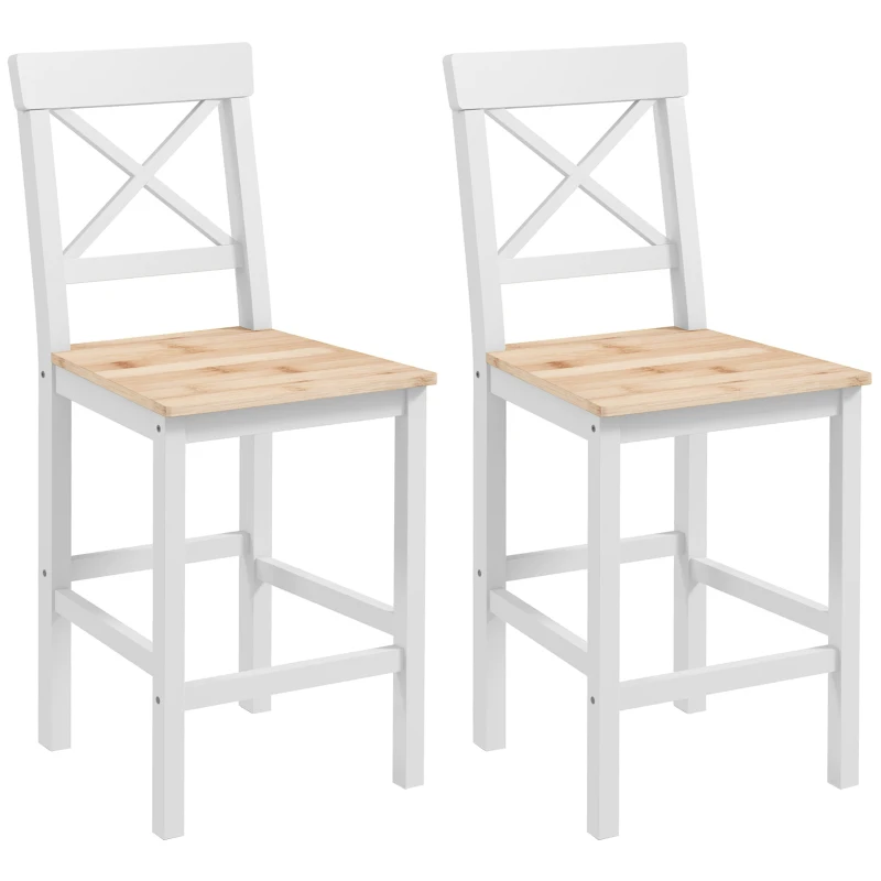 HOMCOM Counter Height Stools Set of 2, Farmhouse Bar Stools with Backs, Solid Wood Counter Stools for Kitchen Island