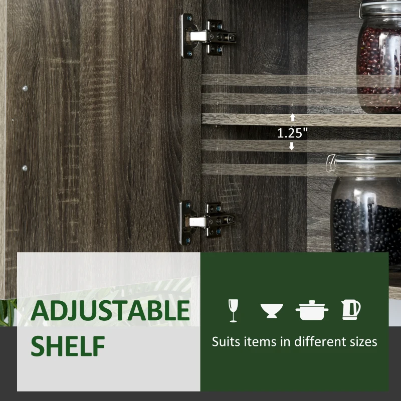 HOMCOM Kitchen Pantry Storage Cabinet with Microwave Stand, Buffet with Hutch, Door Cupboards, Drawer and Adjustable Shelves, Gray