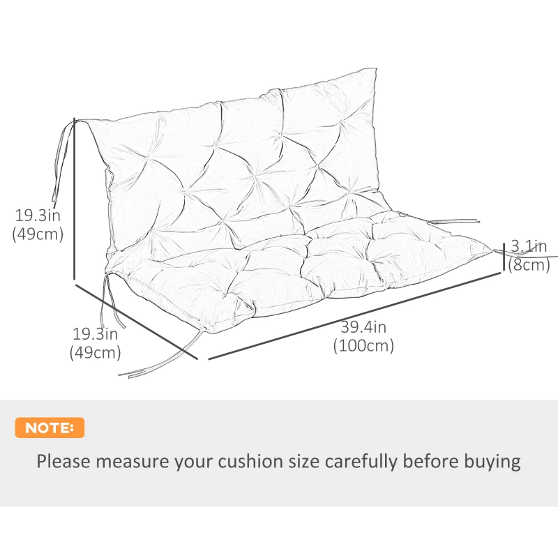 Outsunny Porch Swing Cushion Garden Bench Cushion with Backrest, Non-Slip 2-seater Soft Pad, Swing Chair Mat Replacement for Indoor and Outdoor, 39.4" x 38.6", Dark Blue