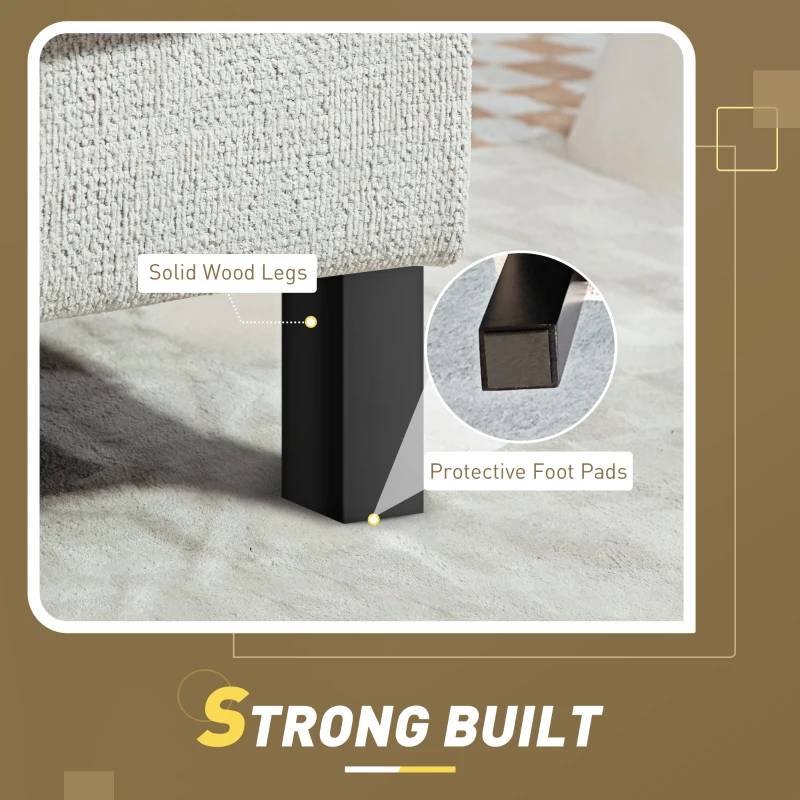 HOMCOM Middle Module for Modular Sectional Sofa, Upholstered Armless Chair with Wood Legs and Pocket Spring, Cream White