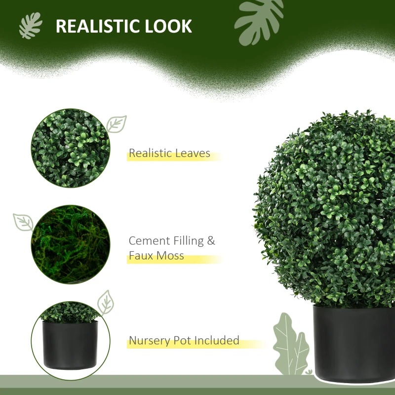 HOMCOM 2 Pack 20.5" Artificial Tree, Ball Boxwood Topiary with Pot for Indoor Home Decoration