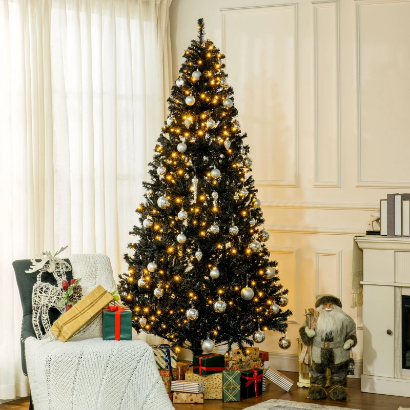 HOMCOM 7.5 FT Tall PreLit Artificial Christmas Tree with Realistic Branches, 500 Warm White LED Lights and 1346 Tips, Black