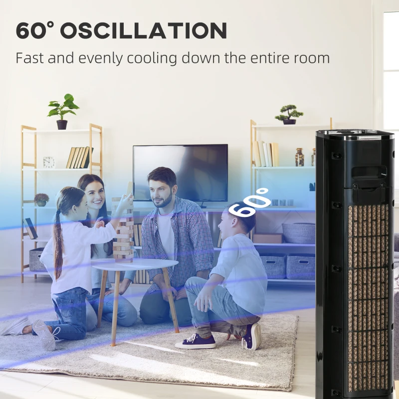HOMCOM 42" Portable Evaporative Air Cooler, 3-In-1 Ice Cooling Fan Humidifier with Remote, Timer, Oscillating, LED Display, and 1.6 Gal Water Tank, Black