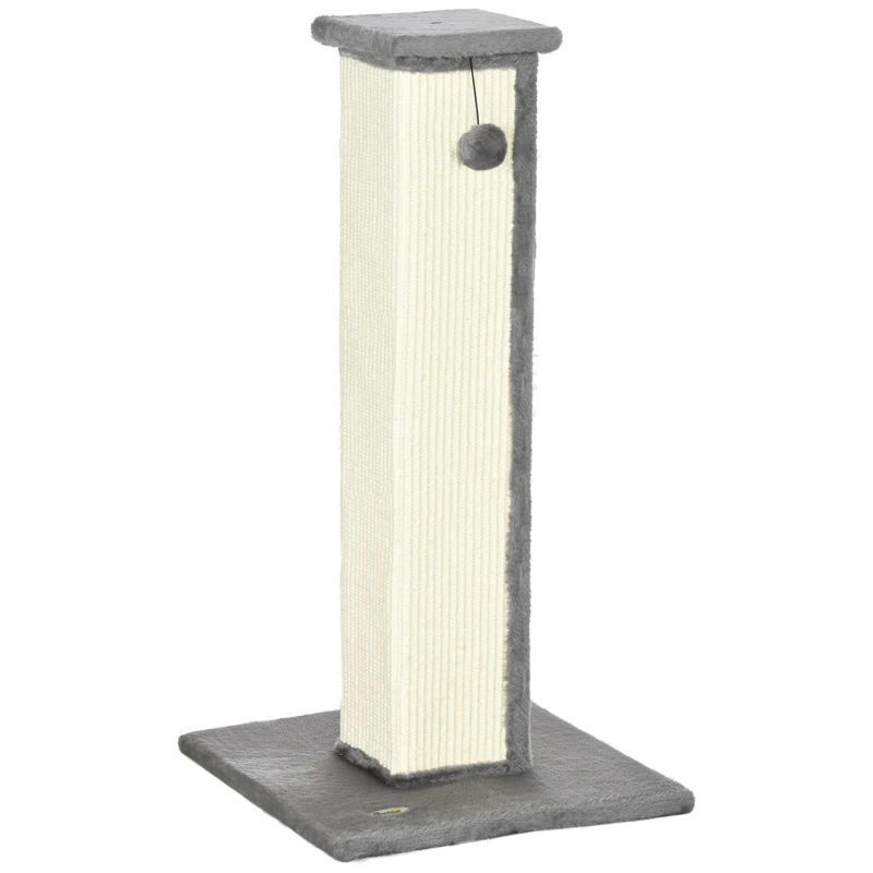 PawHut 32" Tall Cat Scratching Post for Indoor Cats and Kittens, Sisal Cat Scratcher with Hanging Ball Soft Plush, Grey