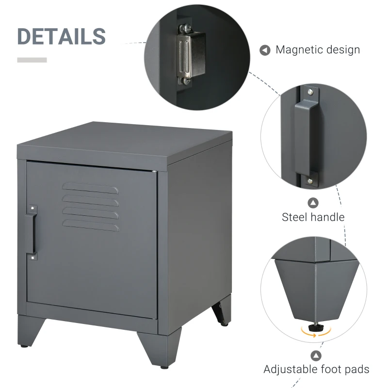 HOMCOM Industrial End Table, Living Room Side Table with Locker-Style Door and Adjustable Shelf, Grey