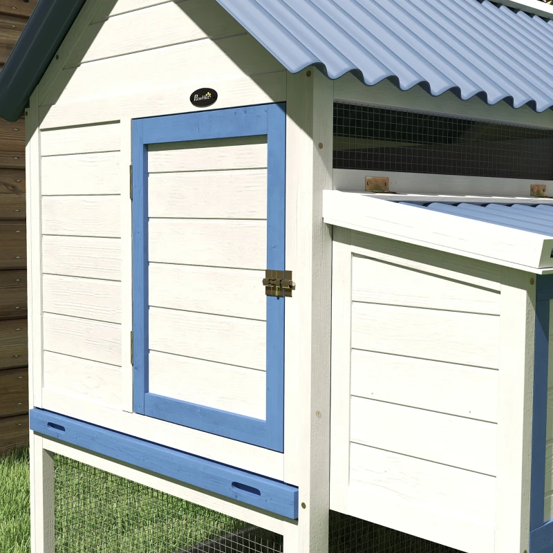 PawHut 55.5" Wooden Chicken Coop with Run Box, Nesting Box, Removable Tray, Ramp, Outdoor Backyard for 2-3 Chickens, White