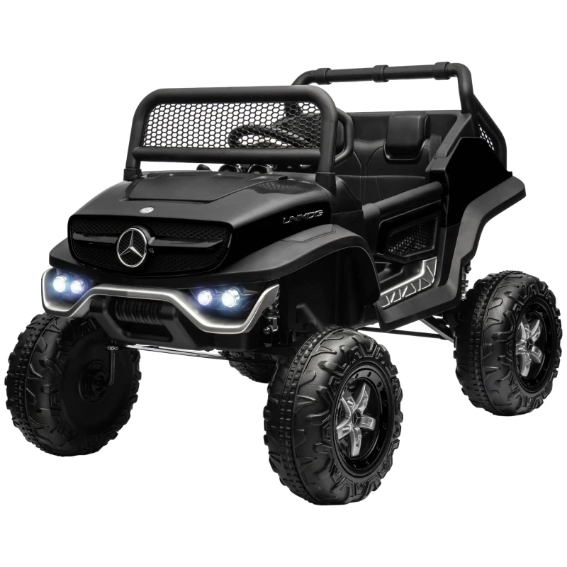 Aosom Licensed Mercedes-Benz Unimog 12V Kids Ride on Truck with Remote Control, Battery Powered Electric Car with Spring Suspension, LED Light, Horn, Music, Black