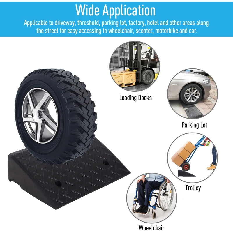 HOMCOM Rubber Curb Ramps Set, 4'' Heavy Duty Driveway Ramps with 33,000lbs Weight Capacity for Low Cars, Motorcycle, 2 Pack, 19" x 12.5" x 5"