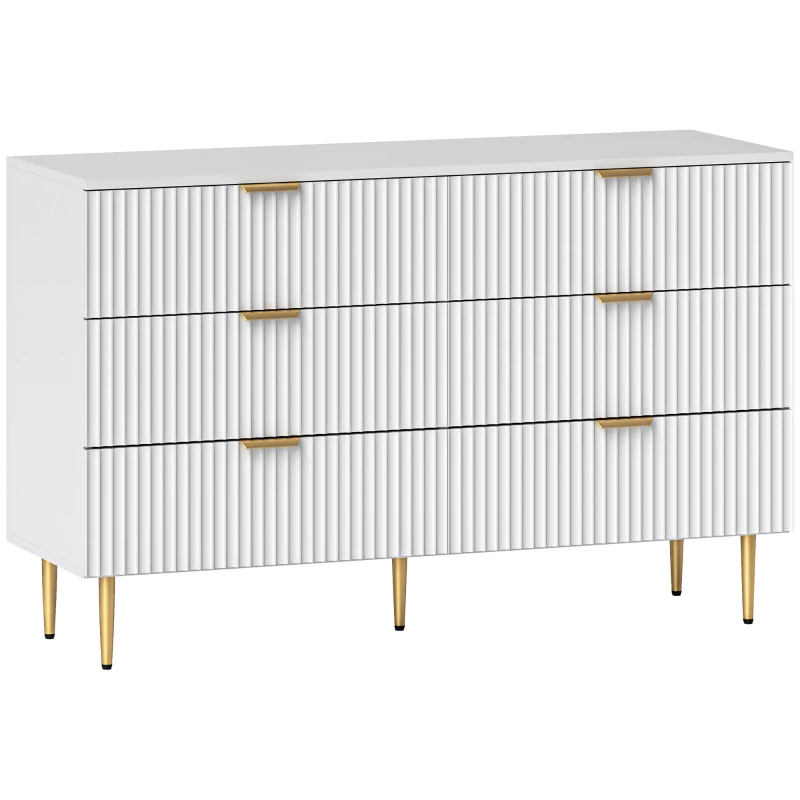 HOMCOM Modern Chest of Drawers 6 Drawer Dresser for Bedroom with Gold Legs and Handles, White