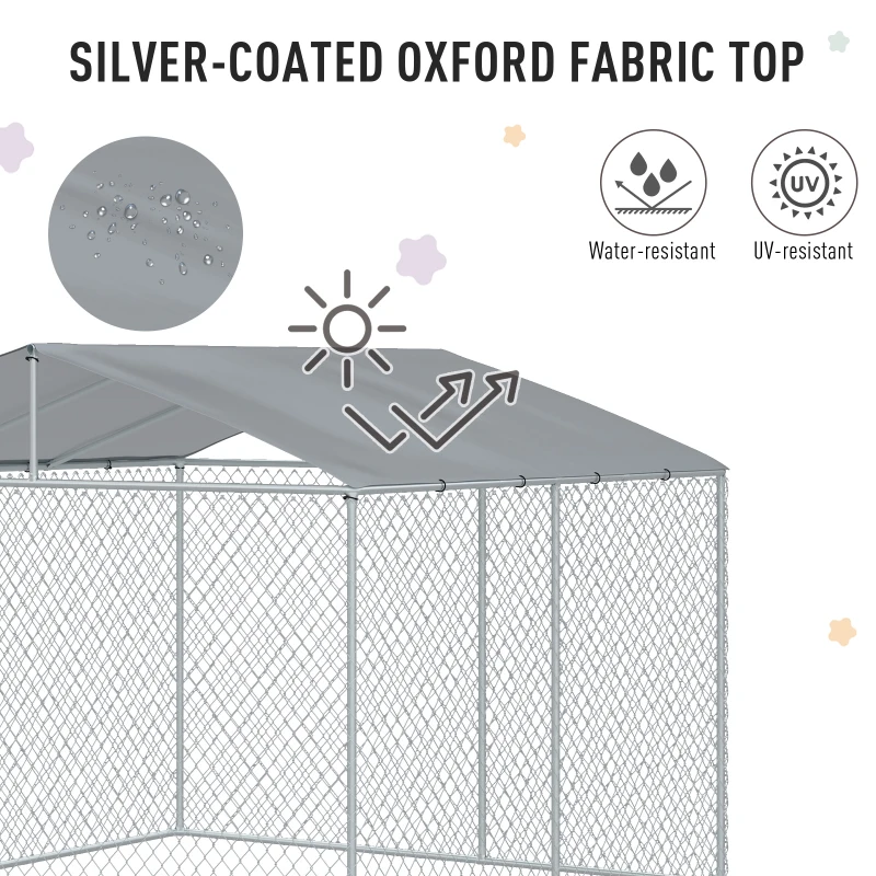 PawHut Outdoor Dog Kennel Galvanized Steel Fence with Cover Secure Lock Mesh Sidewalls for Backyard 9.8' x 9.8' x 7.7'