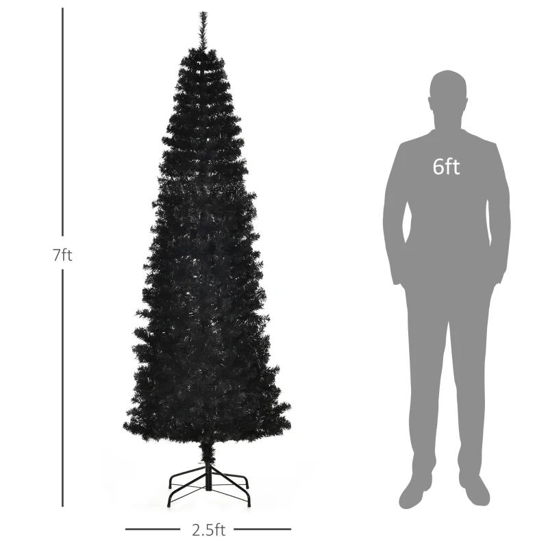 HOMCOM 7 FT Artificial Christmas Tree Pencil Xmas Tree with Stand, 818 Tips, Holiday Home Indoor Decoration for Party, Black
